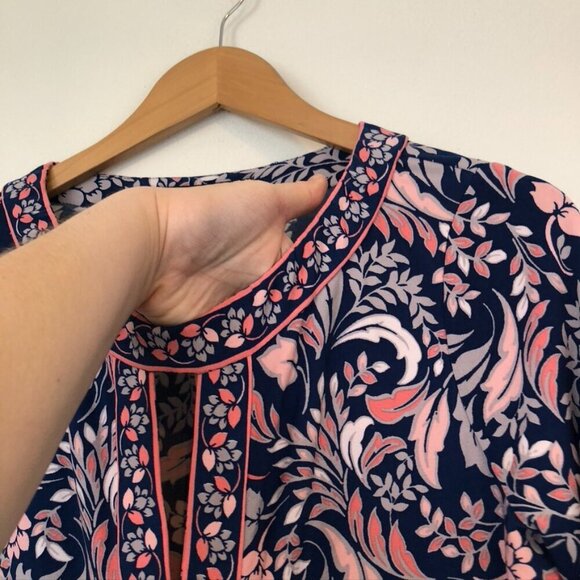 BCBGMAXAZRIA Calico Dress Navy Blue Pink Floral 3/4 Sleeve Cutout Mini Shift XS - Picture 8 of 11